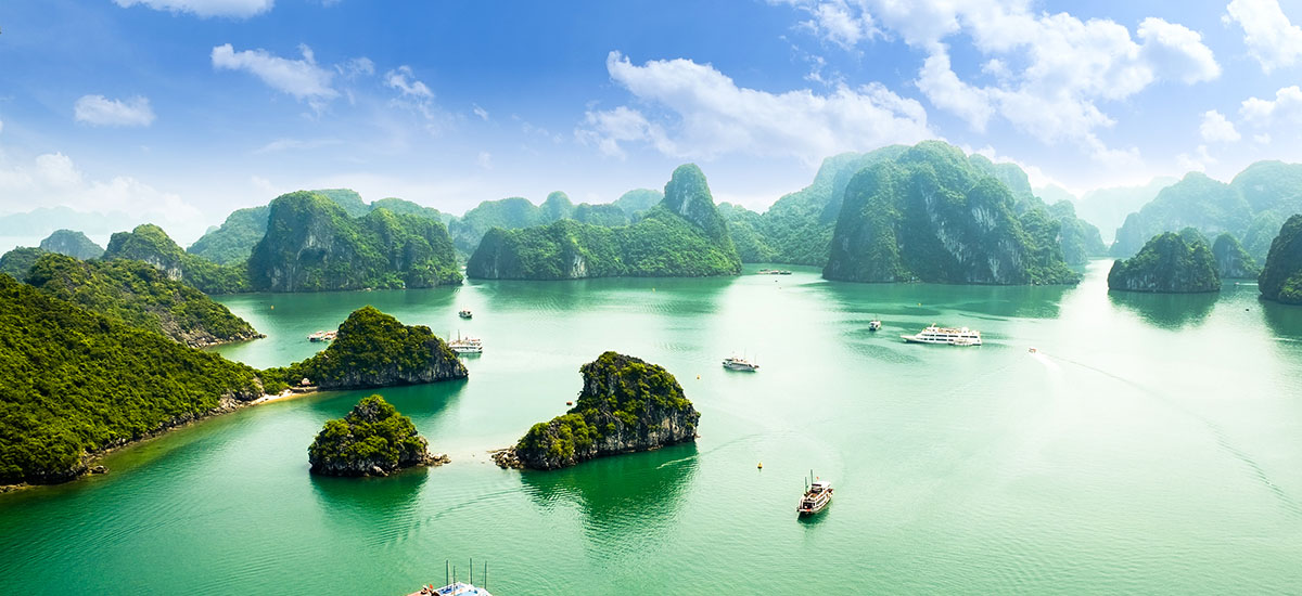 HALONG bay in vietnam. UNESCO World Heritage Site. This view from TiTop island and its most popular view for travel in Halong bay.