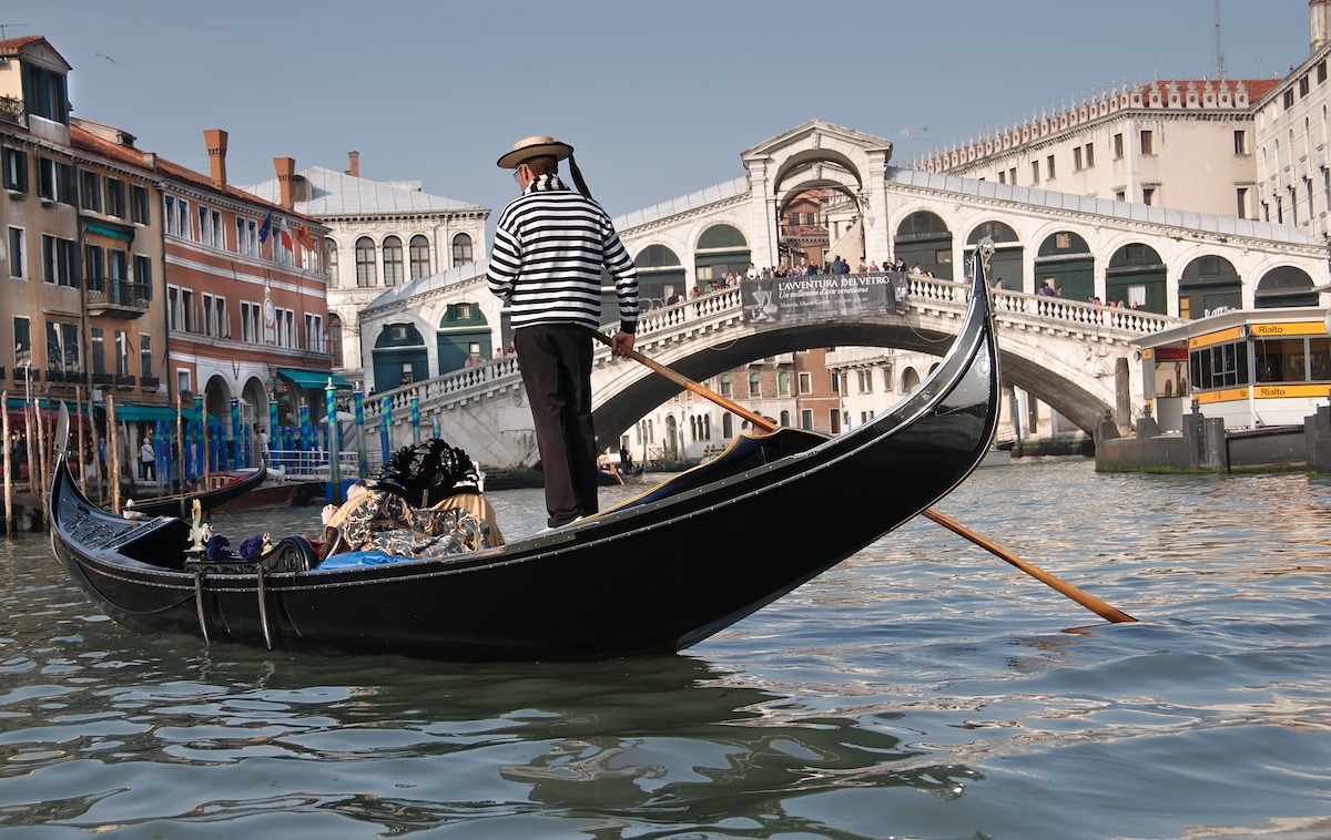 Gondolier, Rialto Bridge, Grand Canal, Venice, Italy